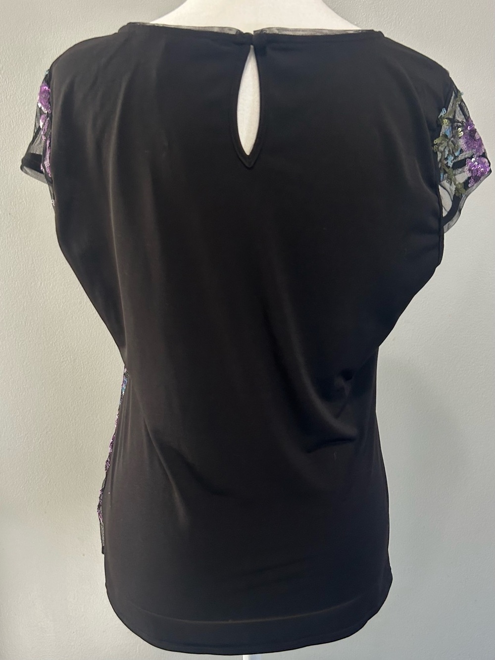 Sheer Embroidered Floral Sequin Top - Black with Purple & Blue - Picture 4 of 7